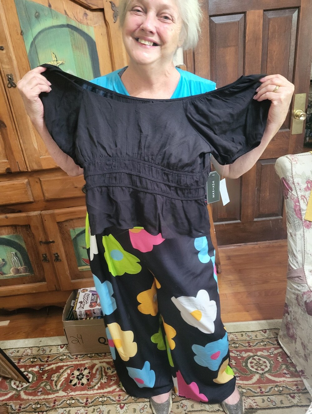 Max + Ash Black Short-Sleeve Peasant Top - Picture 8 of 8